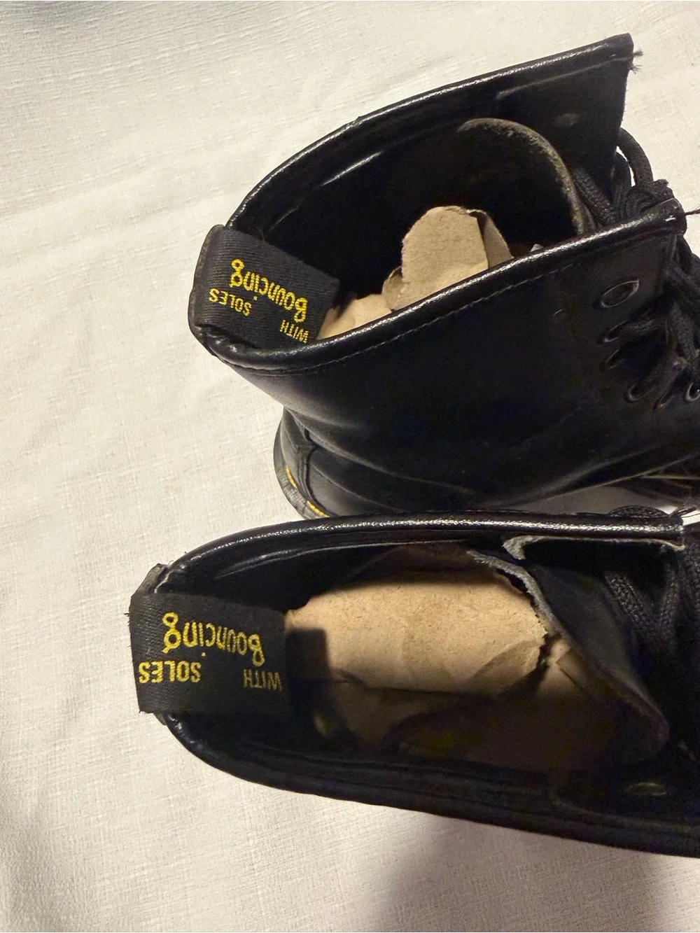 Dr. Martens Black Leather Lace-Up Combat Boots with‎ Yellow Stitching sku182